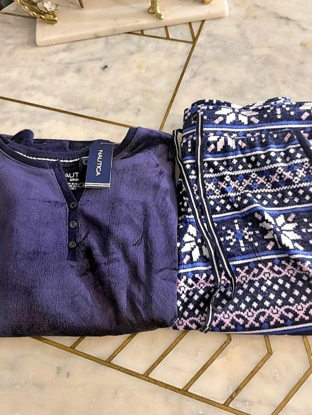 Nautica Women's 2-Piece Fleece Pajama Set Blue & Purple